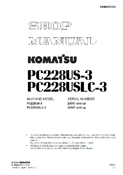 Komatsu PC228US-3, USLC-3 Shop Manual