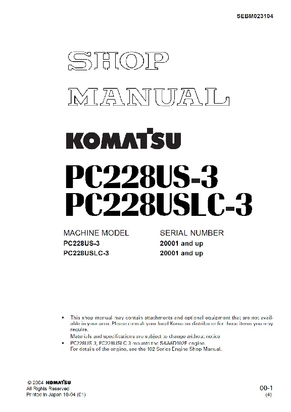 Komatsu PC228US-3, USLC-3 Shop Manual