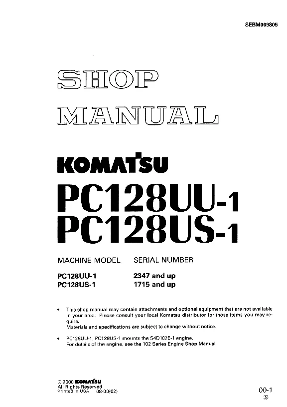 Komatsu PC128UU-1, US-1 Shop Manual