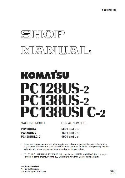 Komatsu PC128US-2, PC138US-2, USLC-2 Shop Manual