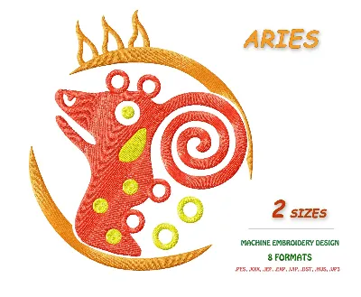 Zodiac sign Aries. Machine Embroidery Design 2 sizes