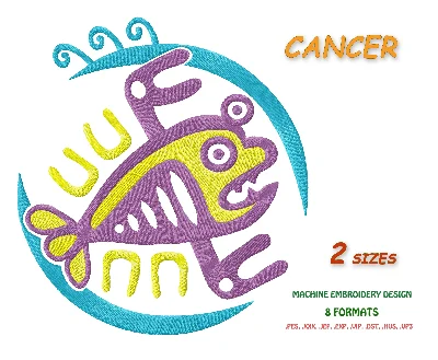 Zodiac sign Cancer. Machine Embroidery Design 2 sizes