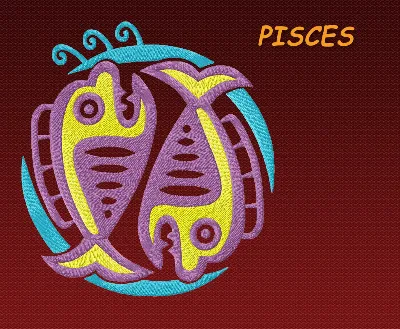 Zodiac sign Pisces. Machine Embroidery Design 2 sizes