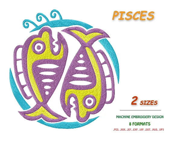 Zodiac sign Pisces. Machine Embroidery Design 2 sizes
