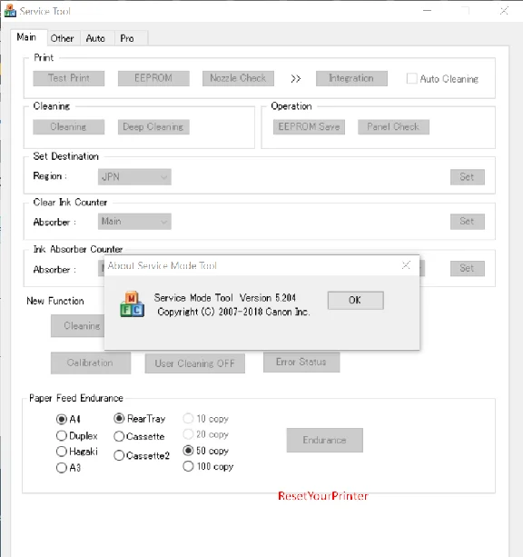 Canon Service  Tool Version 5.204, Canon ST5204