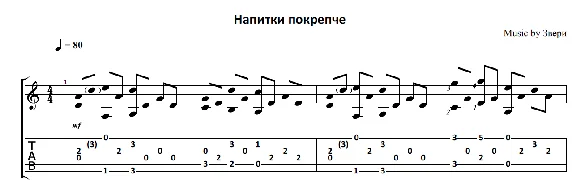 Napitki pokrepche (Zveri ) - guitar notes+tabs