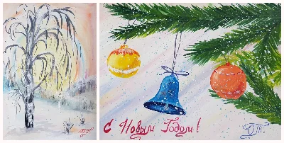 Видеокурс: рисуем "Снежная береза" и "Новогодние шары"