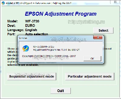 Epson WF-3720, WF-3725 Adjustment program (Reset)
