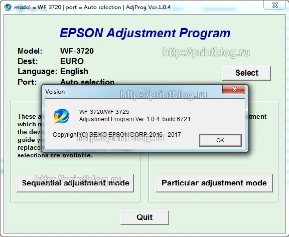 Epson WF-3720, WF-3725 Adjustment program (Reset)