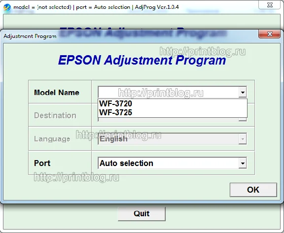 Epson WF-3720, WF-3725 Adjustment program (Reset)