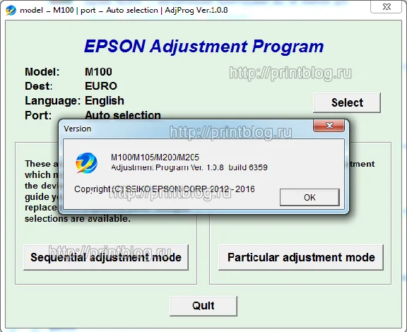 Adjustment program Epson M100, M105, M200, M205 (Reset)