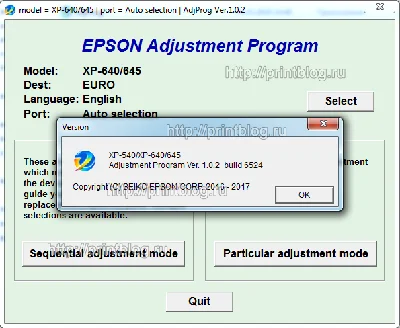Adjustment program Epson XP-540, XP-640, XP-645 (Reset)