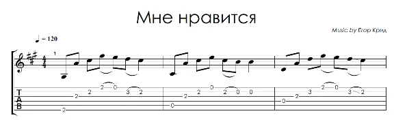 Mne nravitsya (Egor Krid) - guitar notes+tab