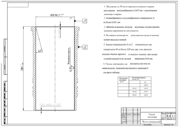 Drawing cylinder liner YaMZ-236