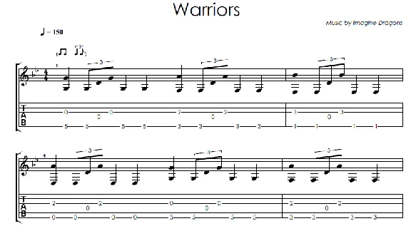 Warriors (Imagine Dragons) - guitar notes+tab