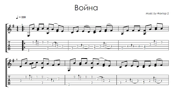 Vojna (Faktor 2) - guitar notes+tab