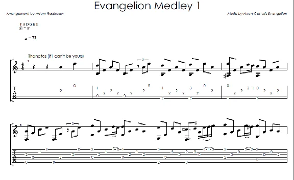 Evangelion Medley 1 - Fingerstyle notes+tabs