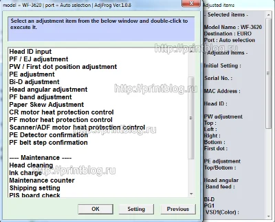 Adjustmen program Epson WF-3620, WF-3640