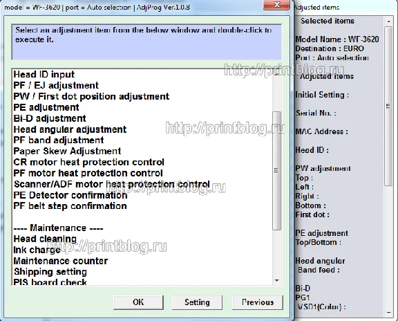 Adjustmen program Epson WF-3620, WF-3640