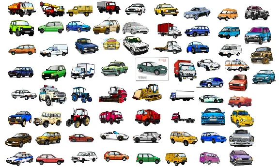 cars vector clipart, detailed drawing