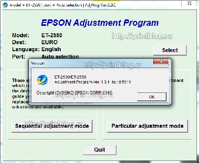 Adjustment program Epson ET-2500, ET-2550 Reset