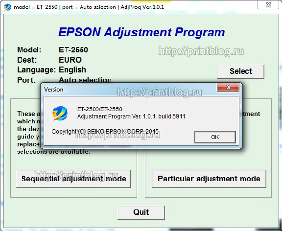 Adjustment program Epson ET-2500, ET-2550 Reset
