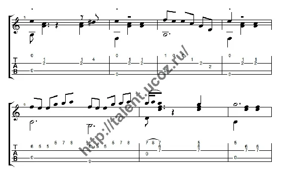Waltz "Beware of the car". Sheet music for guitar.  Уст