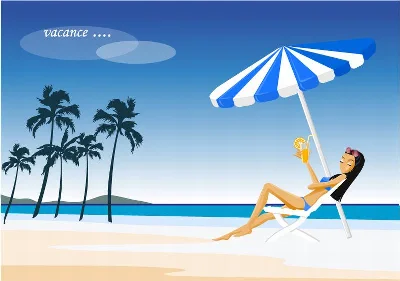 Graphics on the theme of the beach, pretty girls in bathing suits