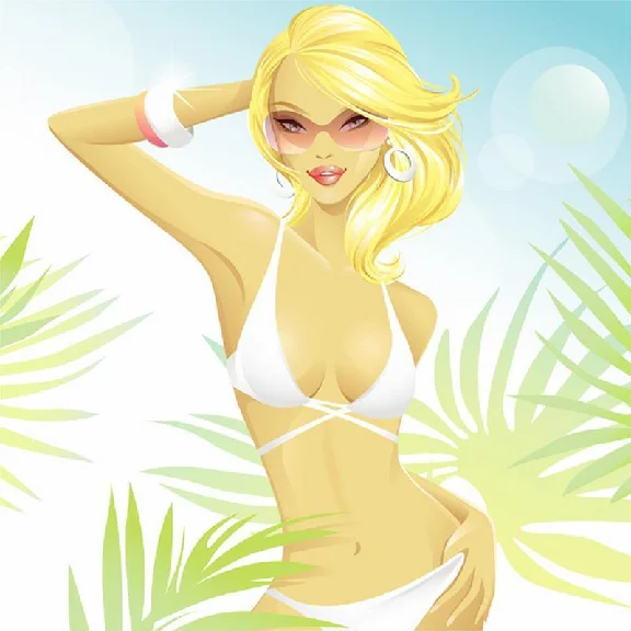 Graphics on the theme of the beach, pretty girls in bathing suits