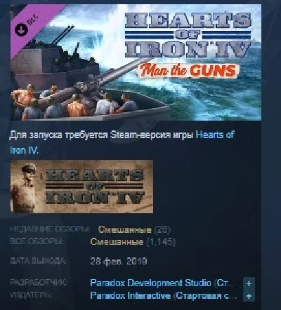Hearts of Iron IV: Man the Guns Expansion STEAM KEY 💎