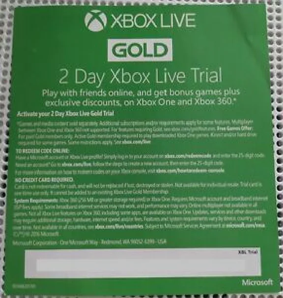 XBOX LIVE GOLD CARD 48 HOUR TRIAL x360&xOne - DISCOUNTS