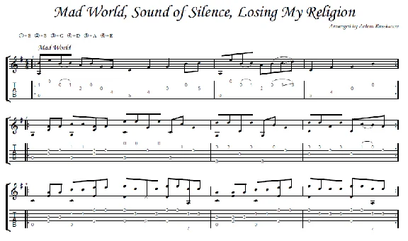 Mad World Sound of Silence Losing My Religion - tab
