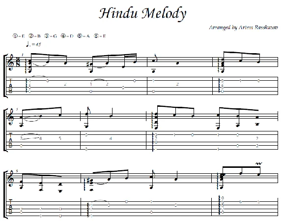 Hindu Melody - fingerstyle guitar + tabs