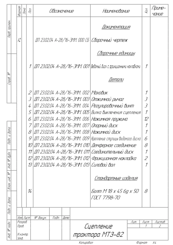 Drawing of tractor coupling MTZ-82
