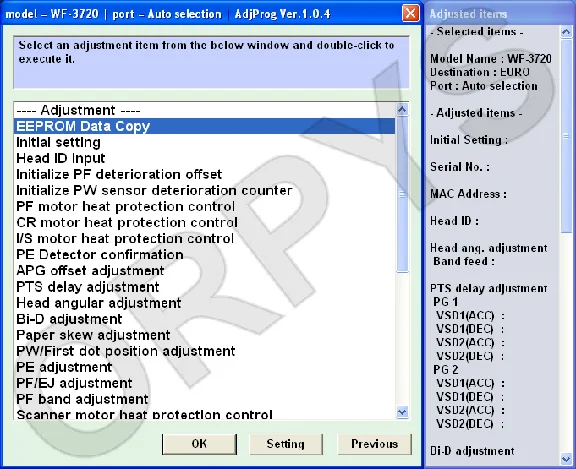 Epson WF-3720, WF-3725 Adjustment Program