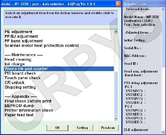 Epson WF-3720, WF-3725 Adjustment Program
