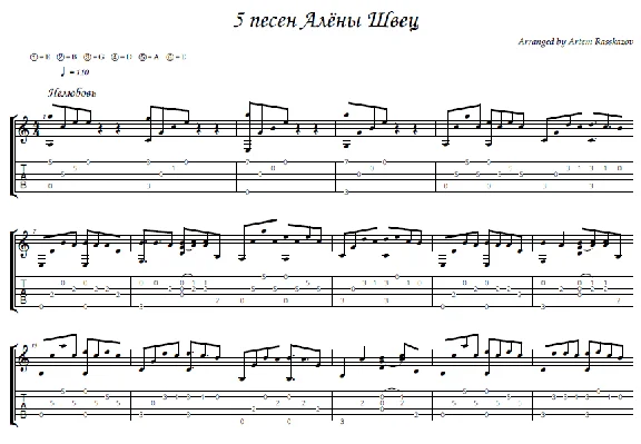 5 songs Alyona Shwets - guitar notes+tabs