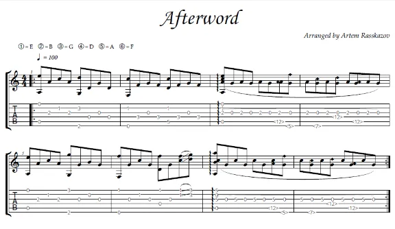 Afterword - guitar notes+tabs