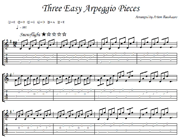 3 easy arpeggio songs - guitar notes+tabs