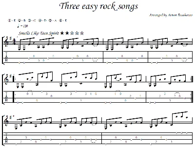 3 easy rock songs - guitar notes+tabs