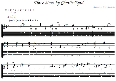 3 blues by Charlie Byrd - guitar notes+tabs