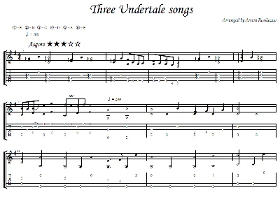 3 Undertale songs - guitar notes+tabs