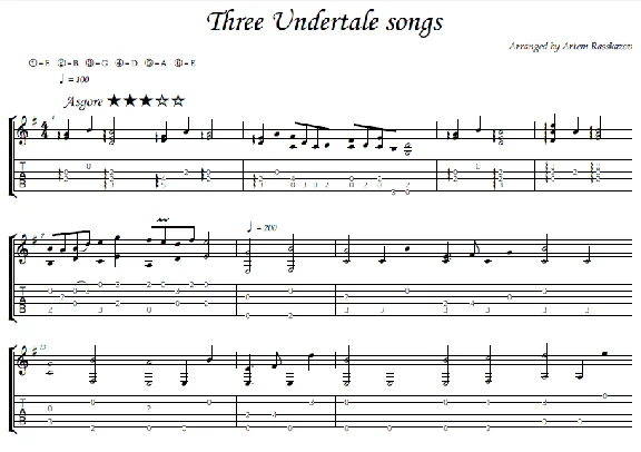 3 Undertale songs - guitar notes+tabs