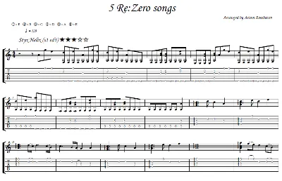 5 Re:zero songs - guitar notes+tabs