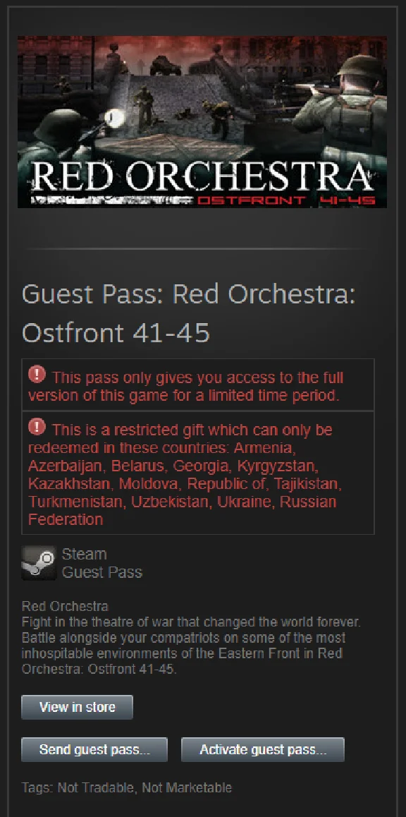 Red Orchestra: Ostfront 41-45 Guest Pass Gift RU/CIS