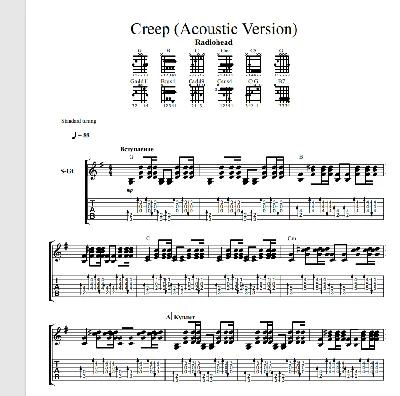 Tabs for the song "Radiohead - Creep"
