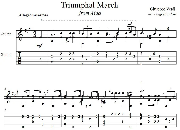 Триумфальный марш (Аида-Верди) для гитары