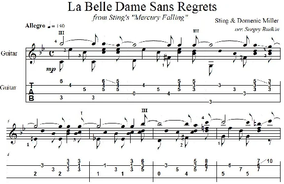 La Belle Dame Sans Regrets (Sting) guitar cover