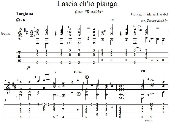 Lascia ch´io pianga - Ринальдо (Гендель) для гитары