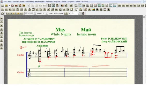 MAY by Tchaikovsky for 6-string guitar